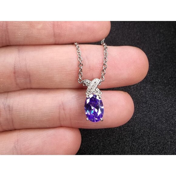 STS Signed 925 Sterling Silver Amethyst Pendant Necklace - Picture 6 of 6